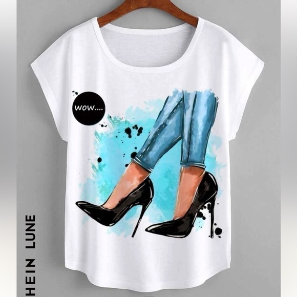 Shein LUNE Figure And Letter Graphic Curved Hem Tee Sz XL - Picture 6 of 10